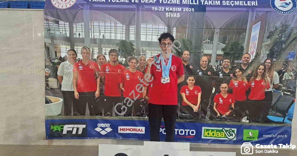 "Aydınlı Yüzücü Sivas'ta Beş Madalya Kazandı" başlıklı haber için fotorealistik, profesyonel bir hab
