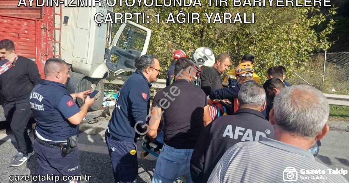 "Aydın-İzmir otoyolunda tır bariyerlere çarptı: 1 ağır yaralı" başlıklı haber için fotorealistik, pr