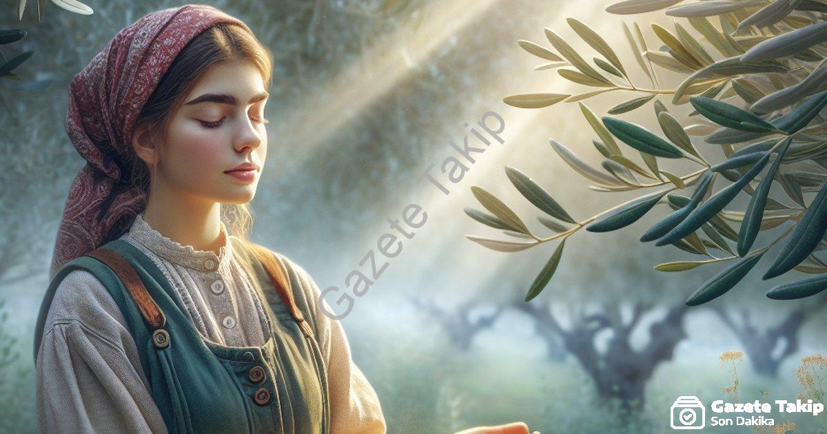 "Genç kadın çiftçi Gül Dural huzuru zeytin bahçesinde buldu" başlıklı haber için fotorealistik, prof