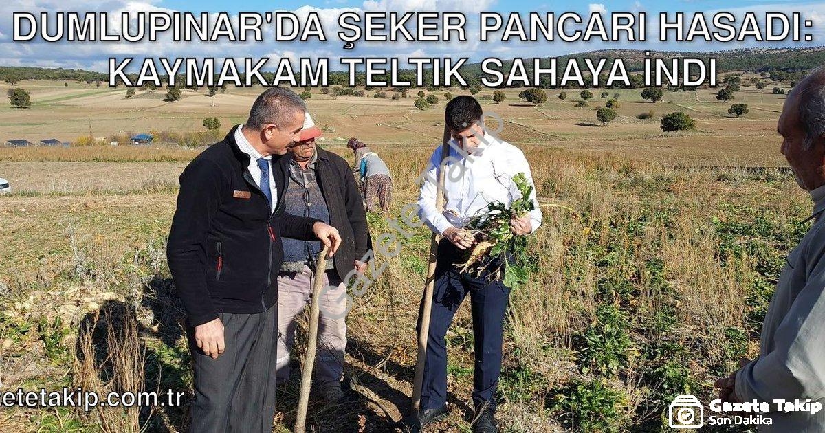 "Dumlupınar'da Şeker Pancarı Hasadı: Kaymakam Teltik Sahaya İndi" başlıklı haber için fotorealistik,