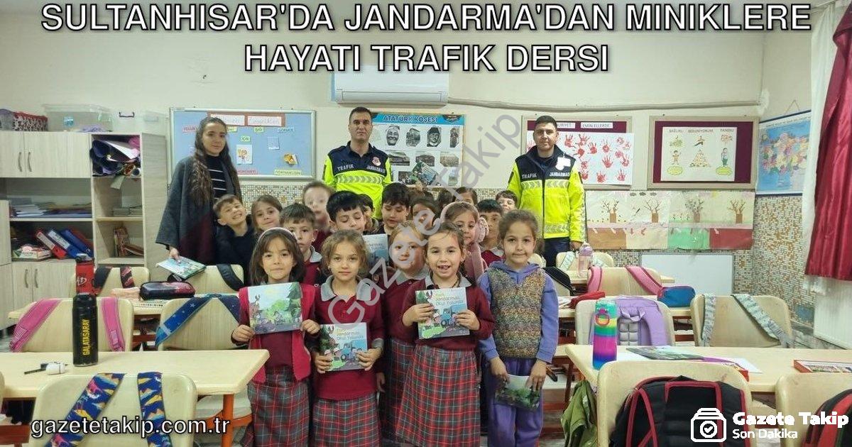 "Sultanhisar'da Jandarma'dan Miniklere Hayati Trafik Dersi" başlıklı haber için fotorealistik, profe